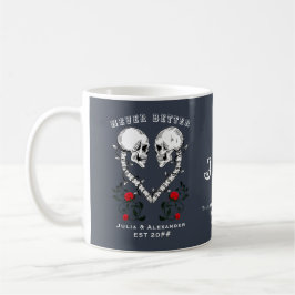 Caneca De Café Engagemen de Casamento Gótico com Casal de Crânio 