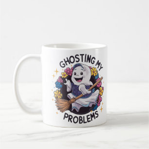 Caneca De Café Enganando meus problemas, Design de Fantasmas Engr