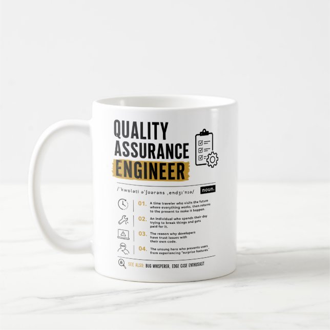 Caneca De Café Engenheiro de QA testador de software garantia de  (Esquerda)
