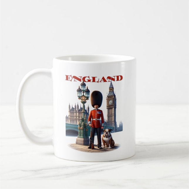 Caneca De Café England Buckingham Palace Guarda e Buldogue (Esquerda)