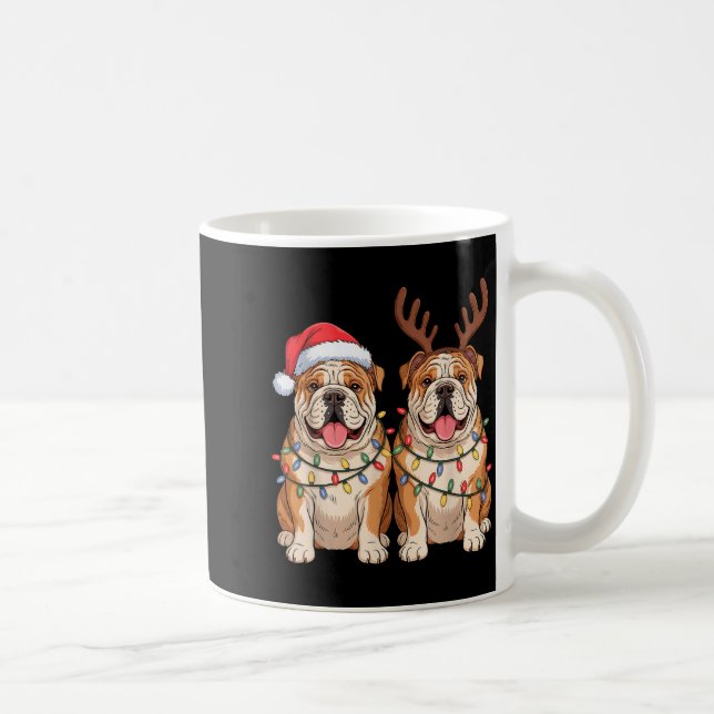 Caneca De Café English Bulldog Christmas Santa Hat Reindeer Light (Direita)