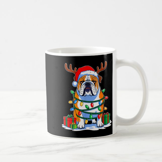 Caneca De Café English Bulldog Dog Tree Christmas Lights Funny Xm (Direita)