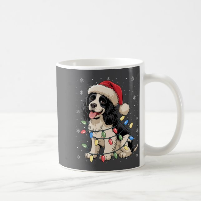 Caneca De Café English Springer Spaniel Dog Christmas Tree Lights (Direita)