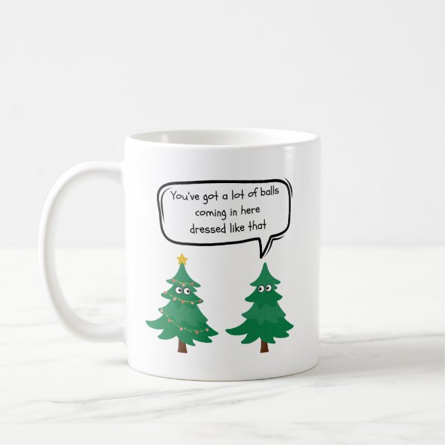 Caneca De Café Engraçada Cama de Natal Falando Árvores de Natal (Esquerda)