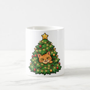 Caneca de Café Engraçada com Gato na Árvore de Nat