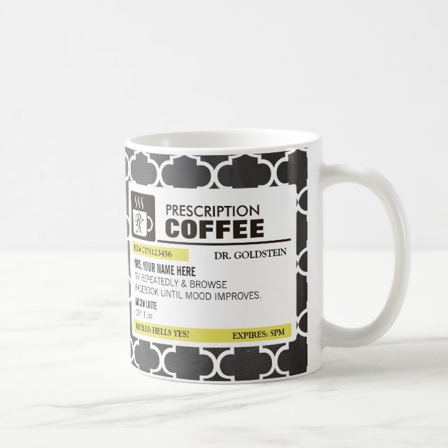 Caneca de café engraçada da prescrição com (Direita)
