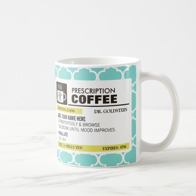 Caneca de café engraçada da prescrição com (Direita)