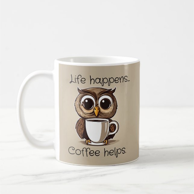 Caneca de Café Engraçada da Vida de Coruja Fofa (Esquerda)