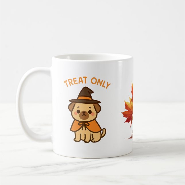 Caneca de café engraçada de Pug Bruxa de Halloween (Esquerda)