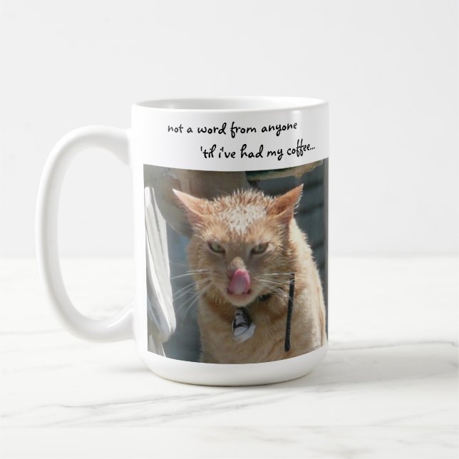 Caneca de café engraçada do gato mal-humorado (Esquerda)