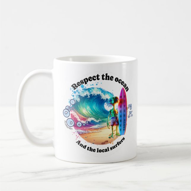 Caneca de café engraçada e respeito ao oceano (bra (Esquerda)