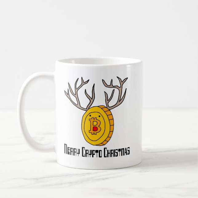 Caneca De Café Engraçada Feliz Bitmoney Reindeer Crypto Christmas (Esquerda)