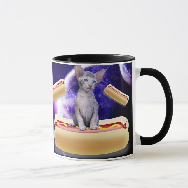 CANECA DE CAFÉ ENGRAÇADA GATO NO ESPAÇO COM CACHOR (Direita)