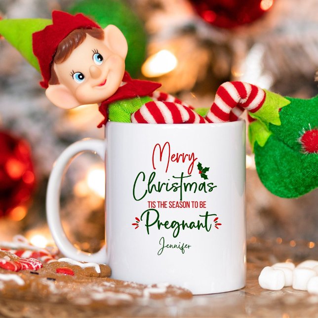 Caneca De Café Engraçada Gravidez Anúncio de Natal (Criador carregado)