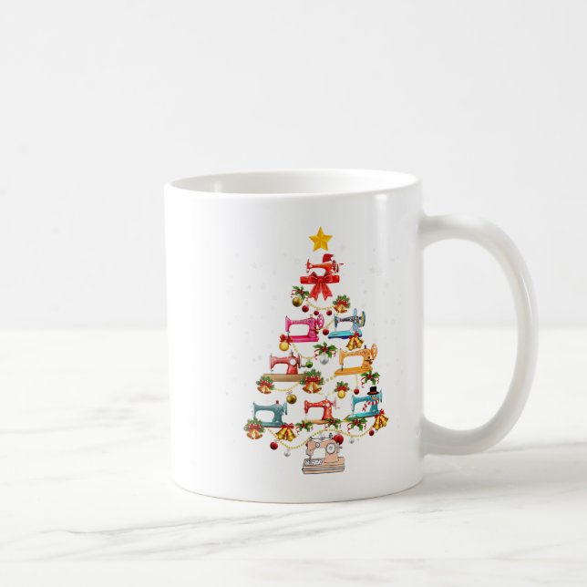 Caneca De Café Engraçada Máquina de Costura Árvore de Natal Orna (Direita)
