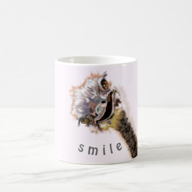 Caneca De Café Engraçada Mug com Feliz avestruz - Sorria (Centro)