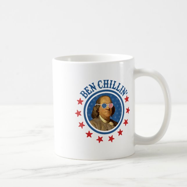 Caneca De Café Engraçado 4 De Julho _ Ben Chillin _ Ben Franklin  (Direita)