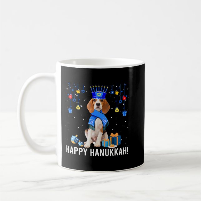 Caneca De Café Engraçado Beagle Menorah Que Natal Feliz Hanukkah (Esquerda)