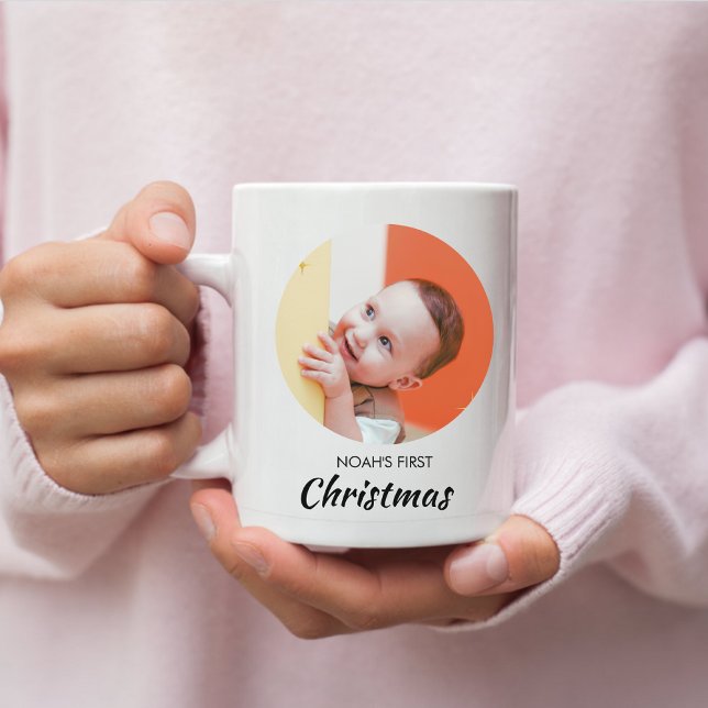 Caneca De Café Engraçado Bebê Primeiro Natal Personalizado Foto p (Criador carregado)