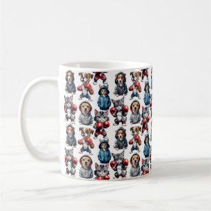 Caneca De Café Engraçado Boxing Cat Dog Pattern Design