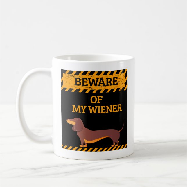 Caneca De Café Engraçado Cachshund Cachorro Cuidado com o meu pre (Esquerda)