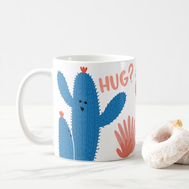 Caneca De Café Engraçado Cactus Abraçando Mug (Com Donut)