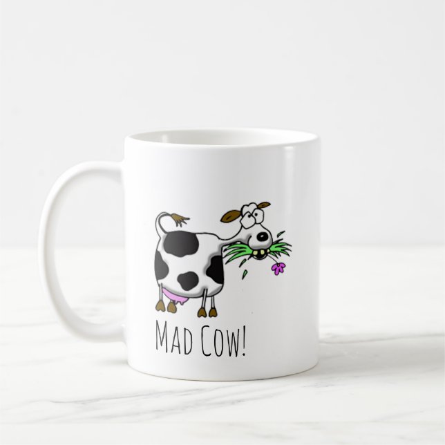 Caneca De Café Engraçado Cartoon Mad Cow Mug - personalize-o! Caf (Esquerda)