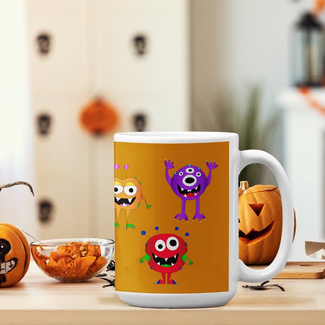 Caneca De Café Engraçado, Colorido, Monstros de Cartoon (Hey, check out this most awesome cartoon monster Halloween mug!)