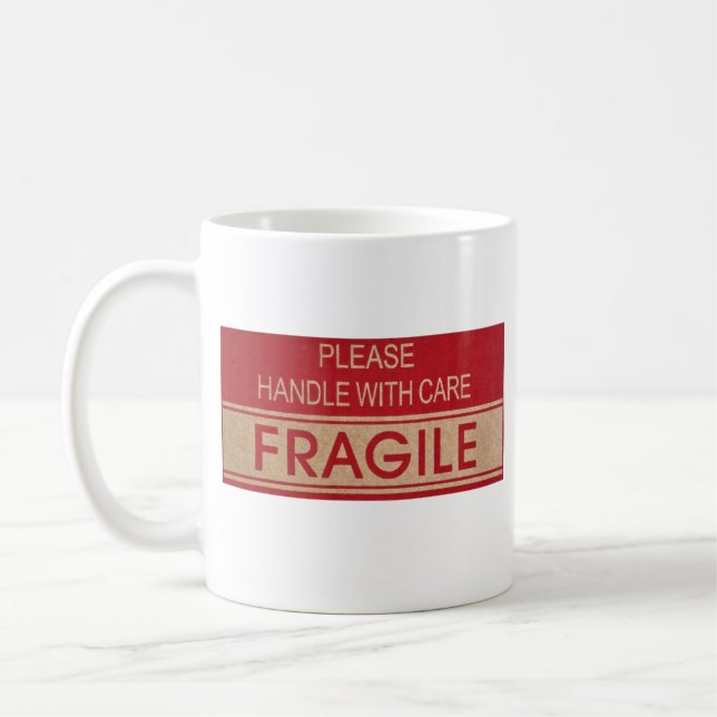 Caneca De Café Engraçado com cuidado, sinal frágil (Esquerda)