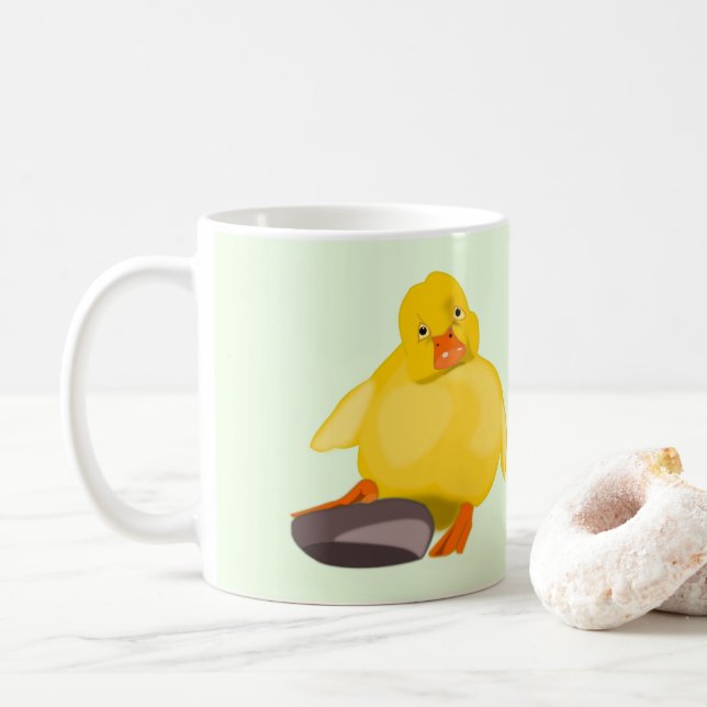 Caneca De Café Engraçado com Pato Amarelo Bonito (Com Donut)
