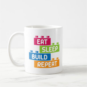 Caneca De Café Engraçado Comer Sono Construir Repetidamente Block