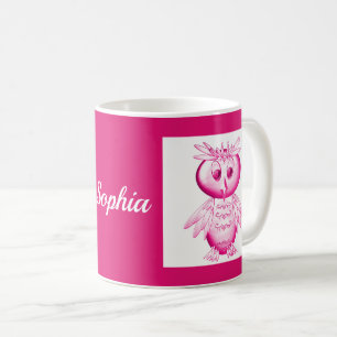 Caneca De Café Engraçado Coruja Rosa Personalizada Crianças