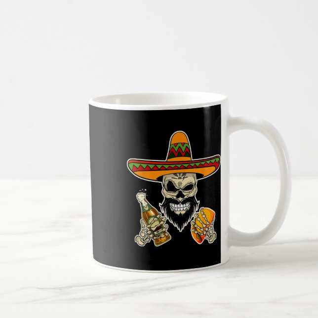 Caneca De Café Engraçado Crânio Mexicano Com Tacos E Cerveja (Direita)