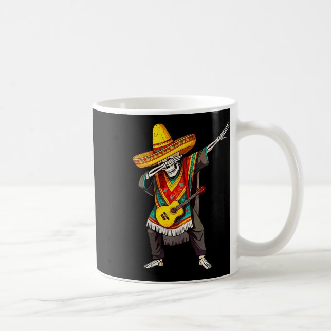 Caneca De Café Engraçado Dabbing mexicano esqueleto Poncho Cinco  (Direita)