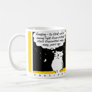 Caneca De Café Engraçado desenho de Cat Olhando para as estrelas