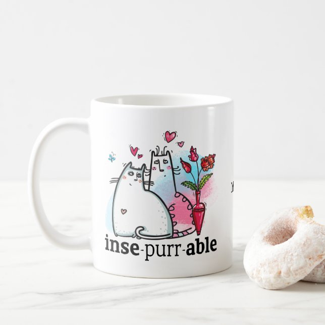 Caneca De Café Engraçado Dois Gatos Românticos Pun Insepurável No (Com Donut)