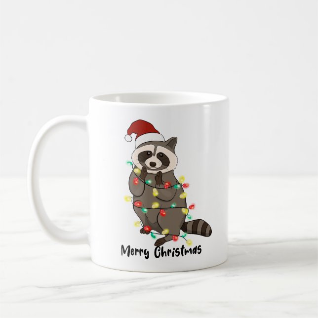 Caneca De Café Engraçado Feliz Natal Racoon (Esquerda)