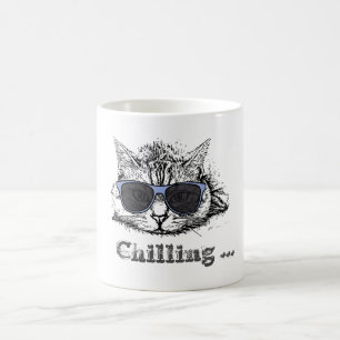 Caneca De Café Engraçado Gato Refrigerado Com Óculos De Sol Bonit