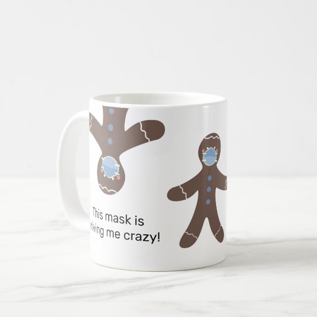 Caneca De Café Engraçado Gingerbread Man Vestindo Face Mask 2020 (Frente Esquerda)