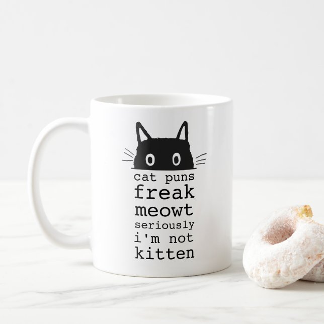 Caneca De Café Engraçado Hillarious Cat Puns Freak Meowt (Com Donut)