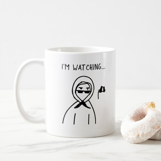 Caneca De Café Engraçado Humor, estou te observando. (Com Donut)