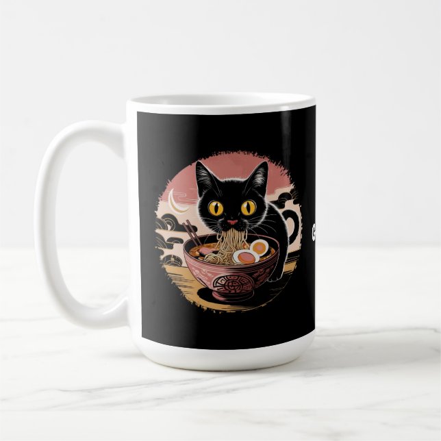 Caneca De Café Engraçado Kawaii Gato Comendo Ramen Noodles Animes (Esquerda)