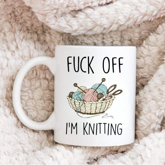 Caneca De Café Engraçado Knitter Cotação, F*ck, estou tricotando (Criador carregado)