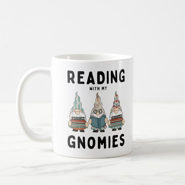 Caneca De Café Engraçado Livro Lover Lendo Com Meus Gnomos (Esquerda)
