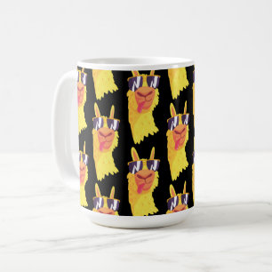 Caneca De Café Engraçado Llama Face Com Padrão De Óculos