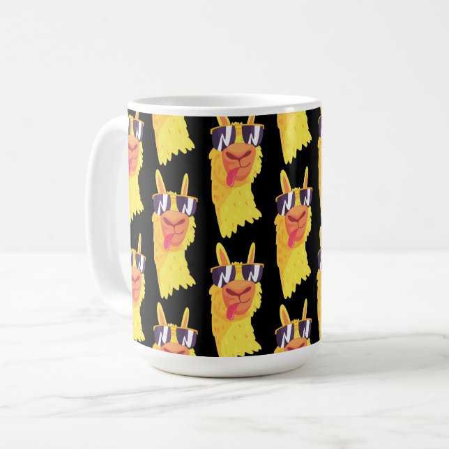 Caneca De Café Engraçado Llama Face Com Padrão De Óculos (Frente Esquerda)