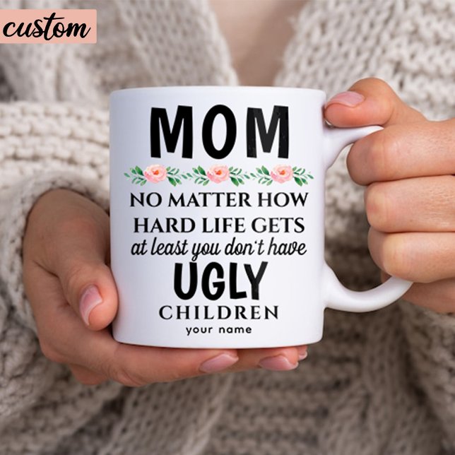 Caneca De Café Engraçado Mãe Floral Crianças Feias Aniversário (custom funny coffee mug gift for mom)