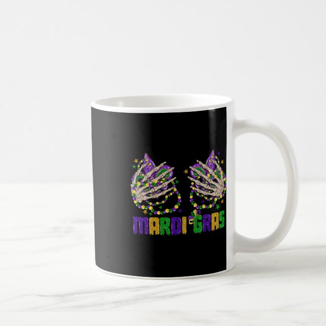 Caneca De Café Engraçado Mardi Gras Skeleton Mãos Com Miçangas E  (Direita)