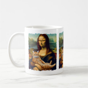 Caneca De Café Engraçado Meowna Lisa Portrait Cat Amantes e Propr