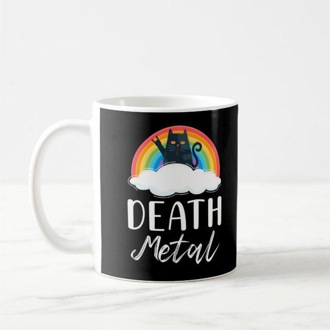 Caneca De Café Engraçado Morte de Metal Gato Arco-Íris Música Roc (Esquerda)